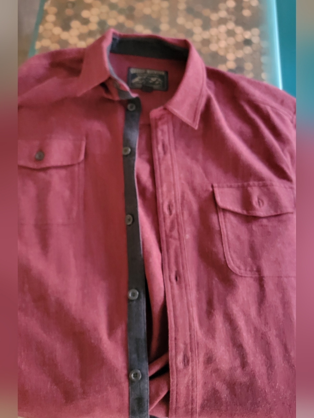 Grizzly Mountain Mens Burgundy Button-Up Shirt with Black Trim Xxl